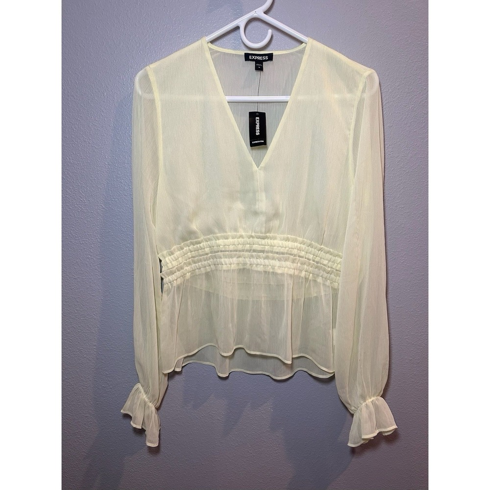 Express V-Neck Ruffle Long Sleeve Chiffon Blouse Top Size M Yellow NWT